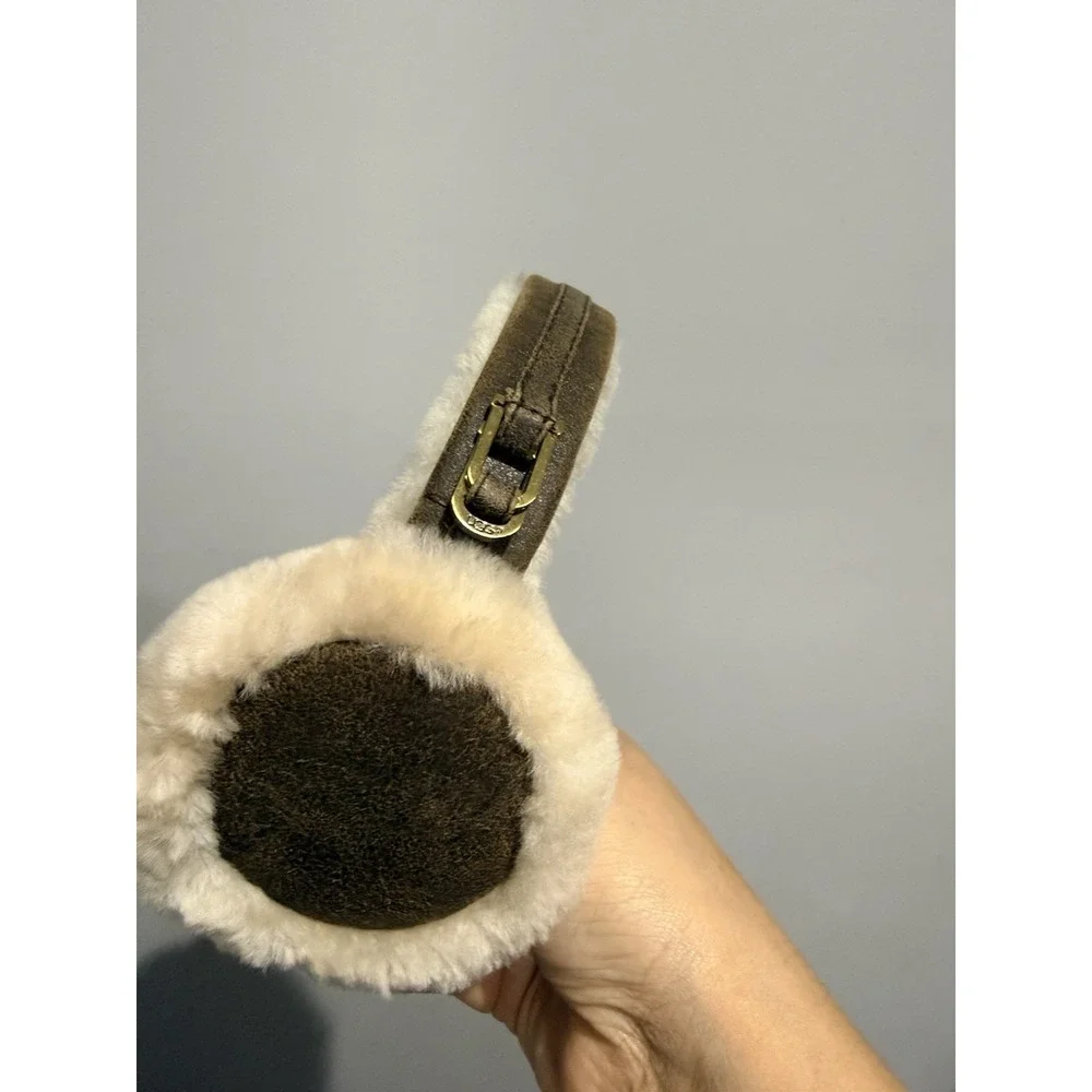 UGG‎ Earmuffs Sheepskin Wool Foldable Winter Earflaps Mens Womens Buckle Brown L